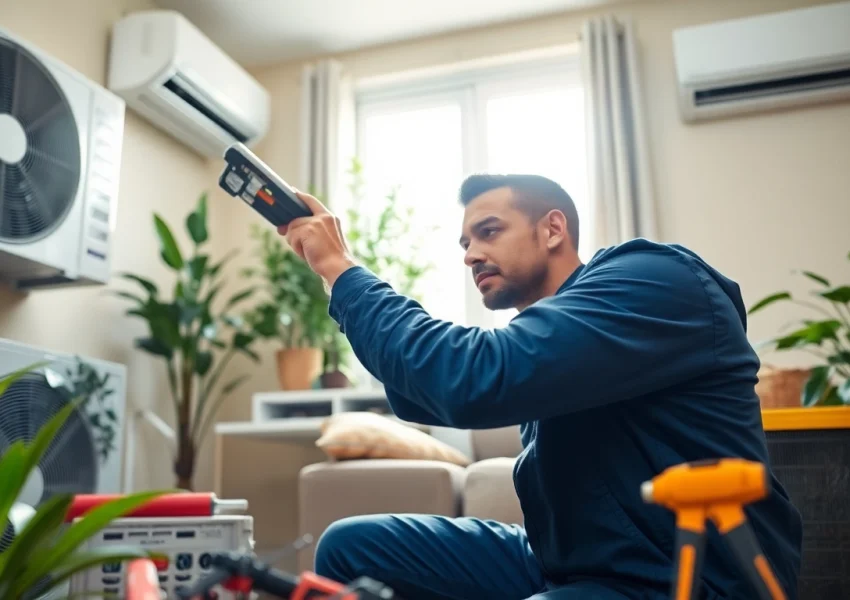 Expert technician providing ac repair in Glendale, AZ, showcasing skills amidst a well-maintained home.