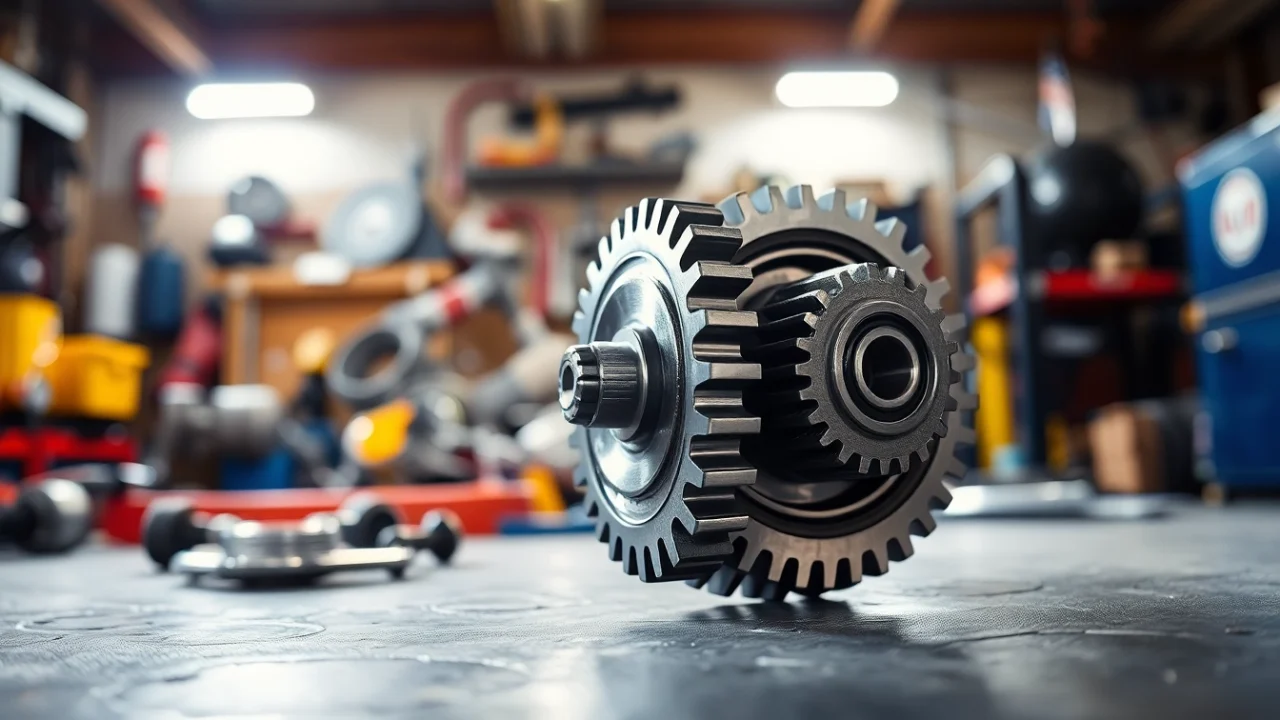 Showcase of a gearbox syncro in a workshop setting, highlighting its intricate design and craftsmanship.