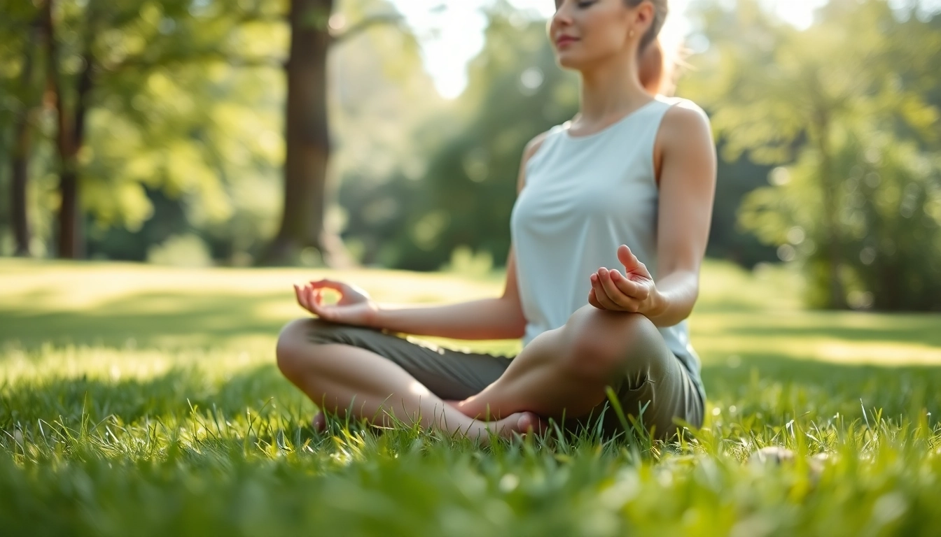 Mindfulness Coach UK practicing meditation in a serene outdoor setting