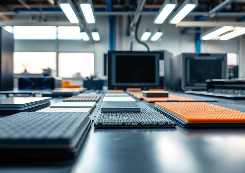 Showcasing thermal management materials efficiently organized on a modern electronics assembly table.