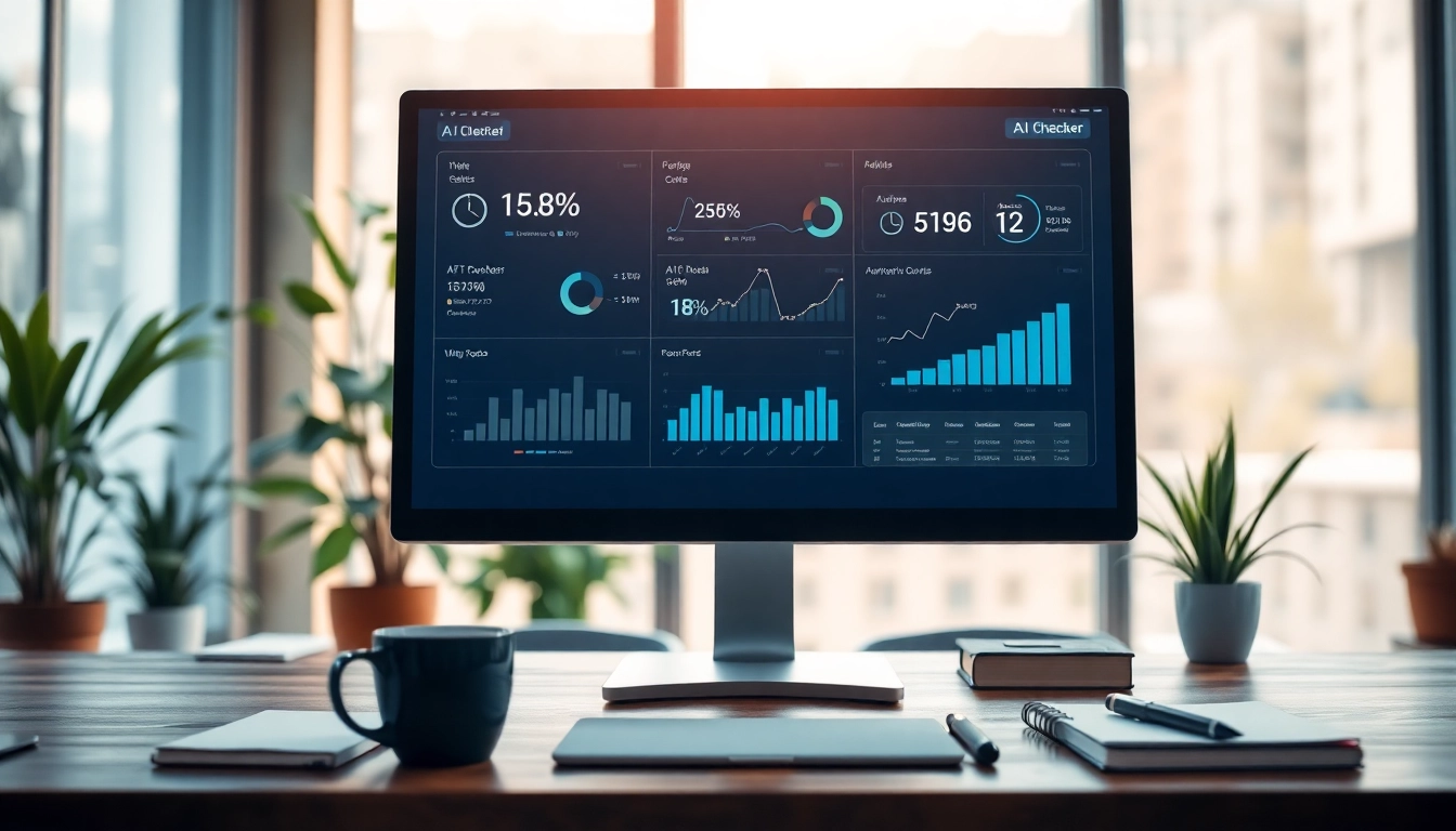 Engage with the ai checker through a professional interface showcasing analytics and user insights.