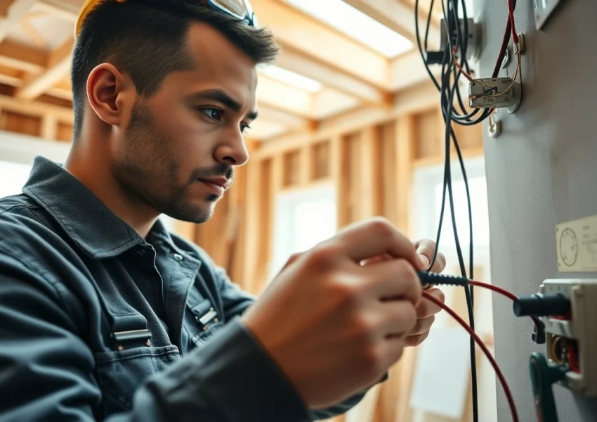 Electrician apprenticeship Hawaii as a student installs wiring in a home setting.