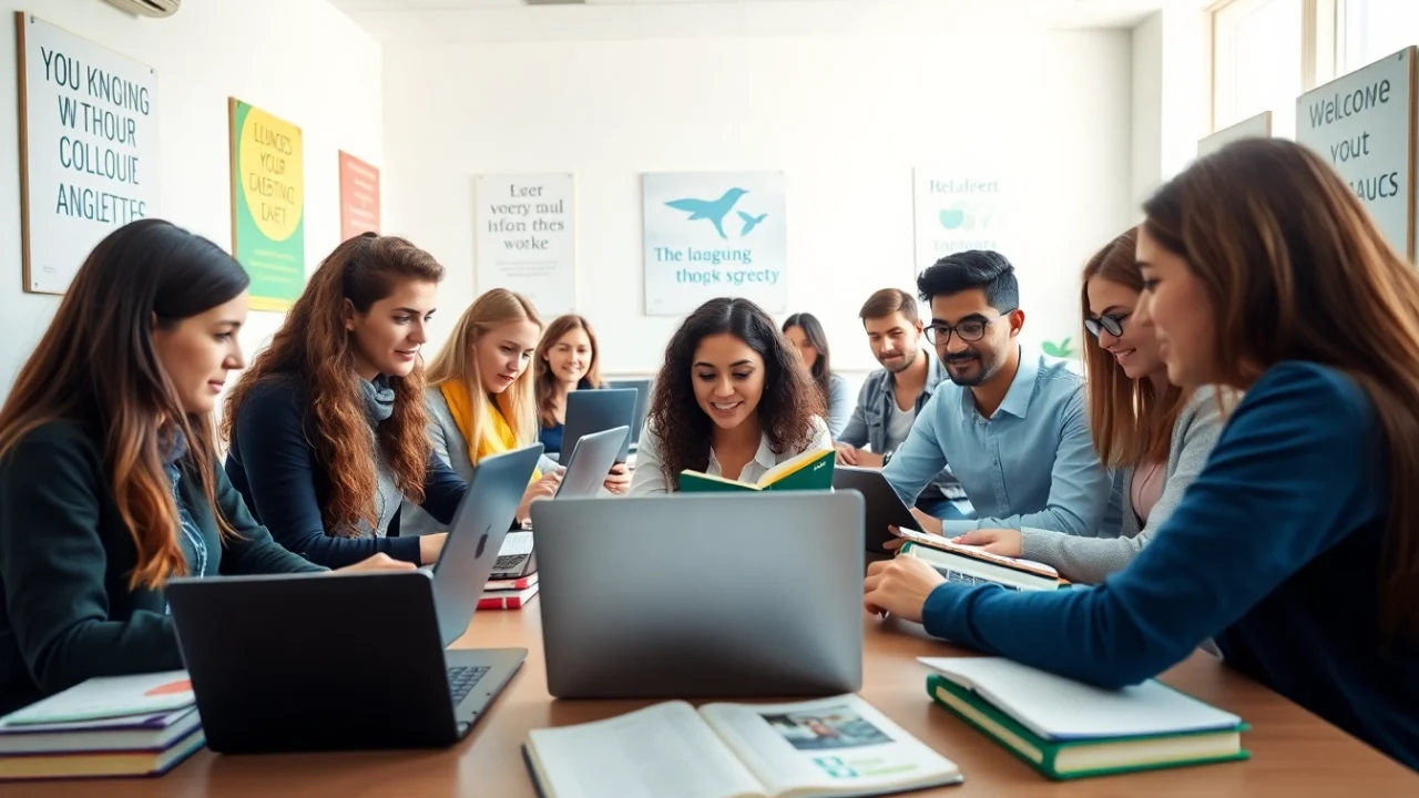 Enhance your Duolingo English Test practice with collaborative learning in a bright classroom.