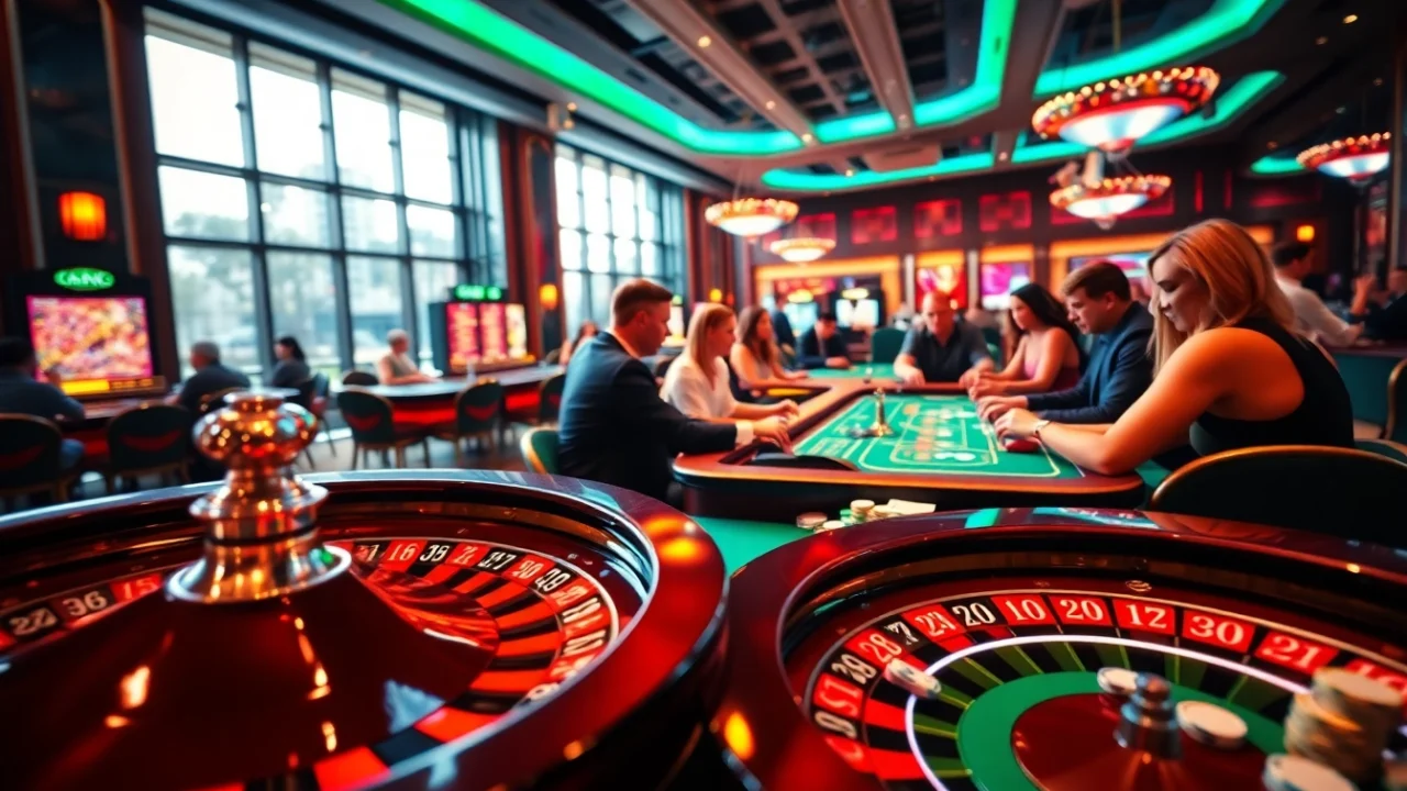 Players enjoying a thrilling game at tab66 casino, showcasing poker excitement and vibrant ambiance.