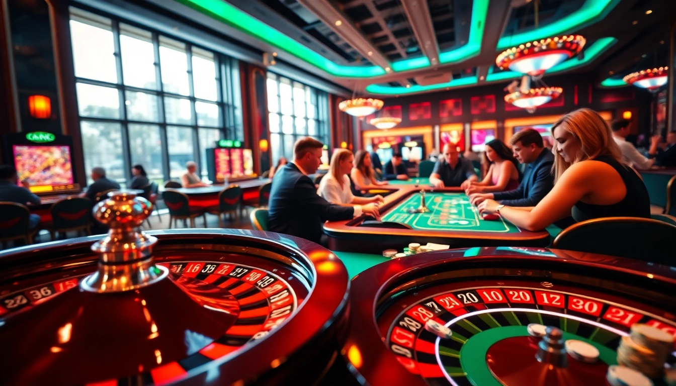 Players enjoying a thrilling game at tab66 casino, showcasing poker excitement and vibrant ambiance.
