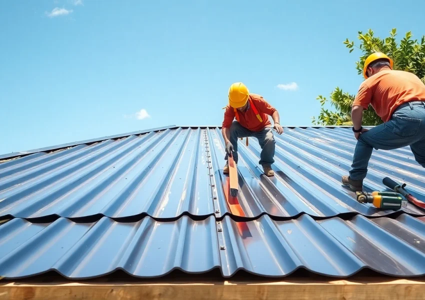 Install florida metal roofing on a residential home, showcasing the dynamic construction process.