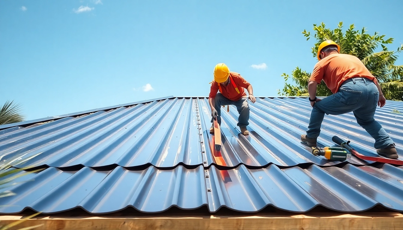 Install florida metal roofing on a residential home, showcasing the dynamic construction process.