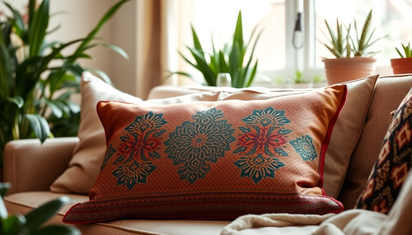 Explore Labboho's unique cactus silk pillows displayed elegantly in a bohemian living room.