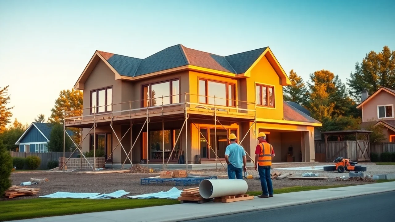 Collaborating custom home builders near me on a luxurious residential project in a suburban setting.