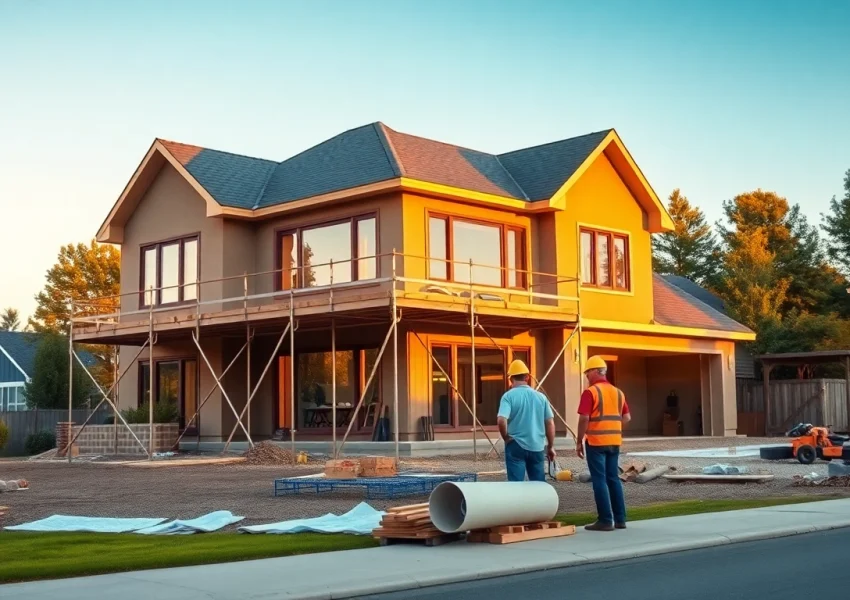 Collaborating custom home builders near me on a luxurious residential project in a suburban setting.
