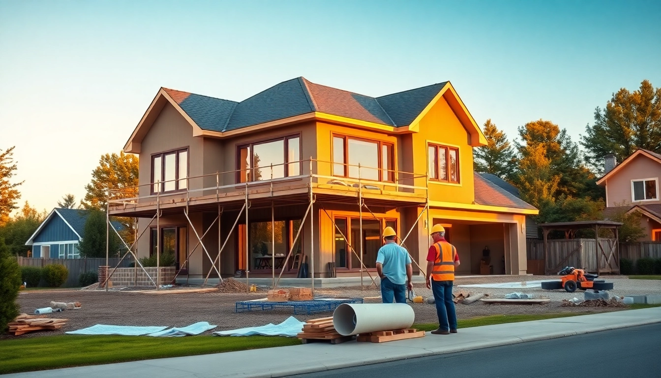 Collaborating custom home builders near me on a luxurious residential project in a suburban setting.