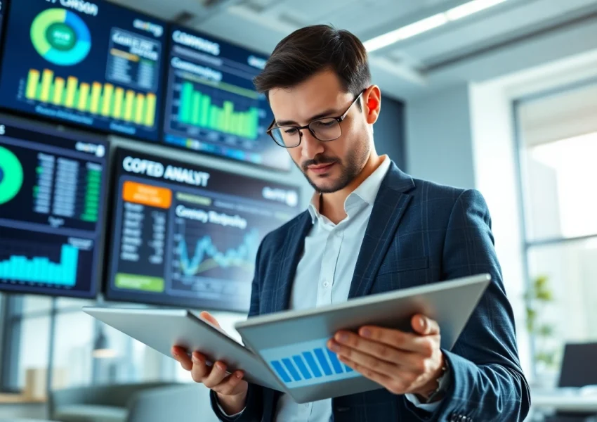 Analyze competitor pricing analysis with a professional business analyst reviewing data visuals.