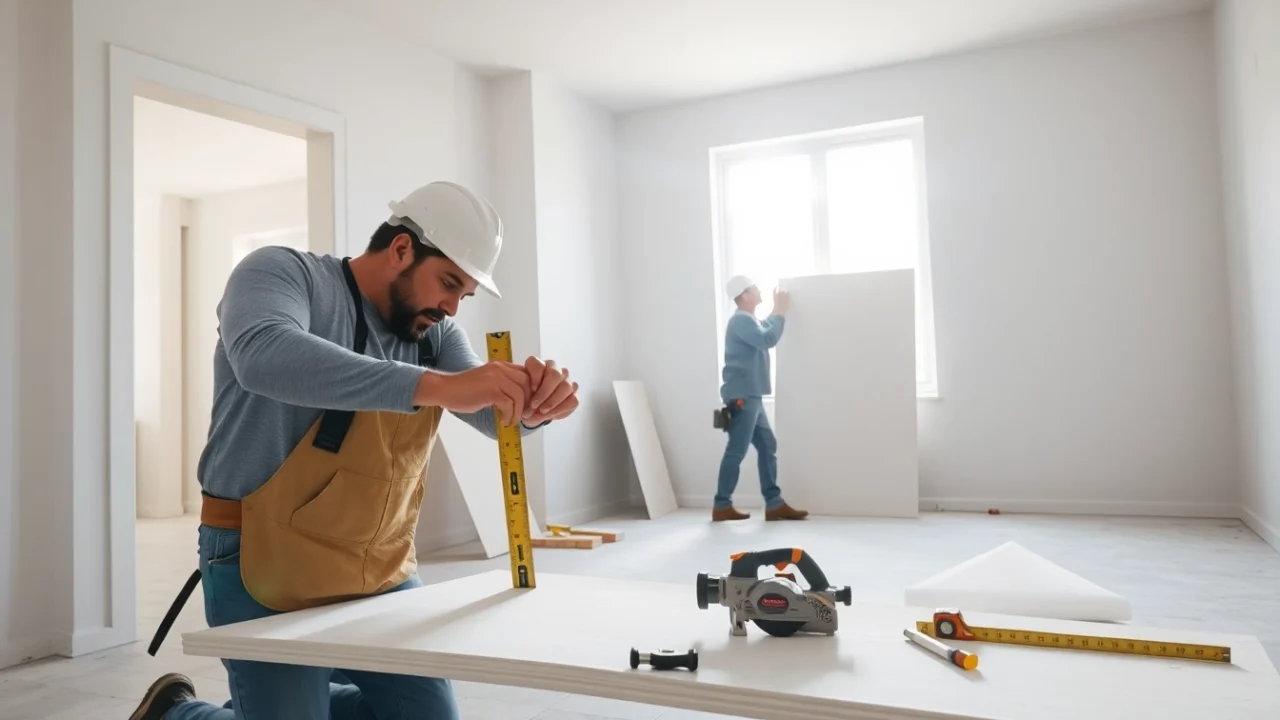 Skilled drywall contractors installing drywall in a residential home, showcasing expertise and precision.