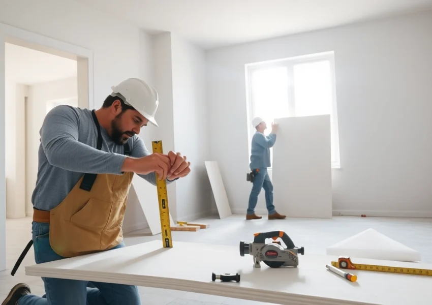 Skilled drywall contractors installing drywall in a residential home, showcasing expertise and precision.