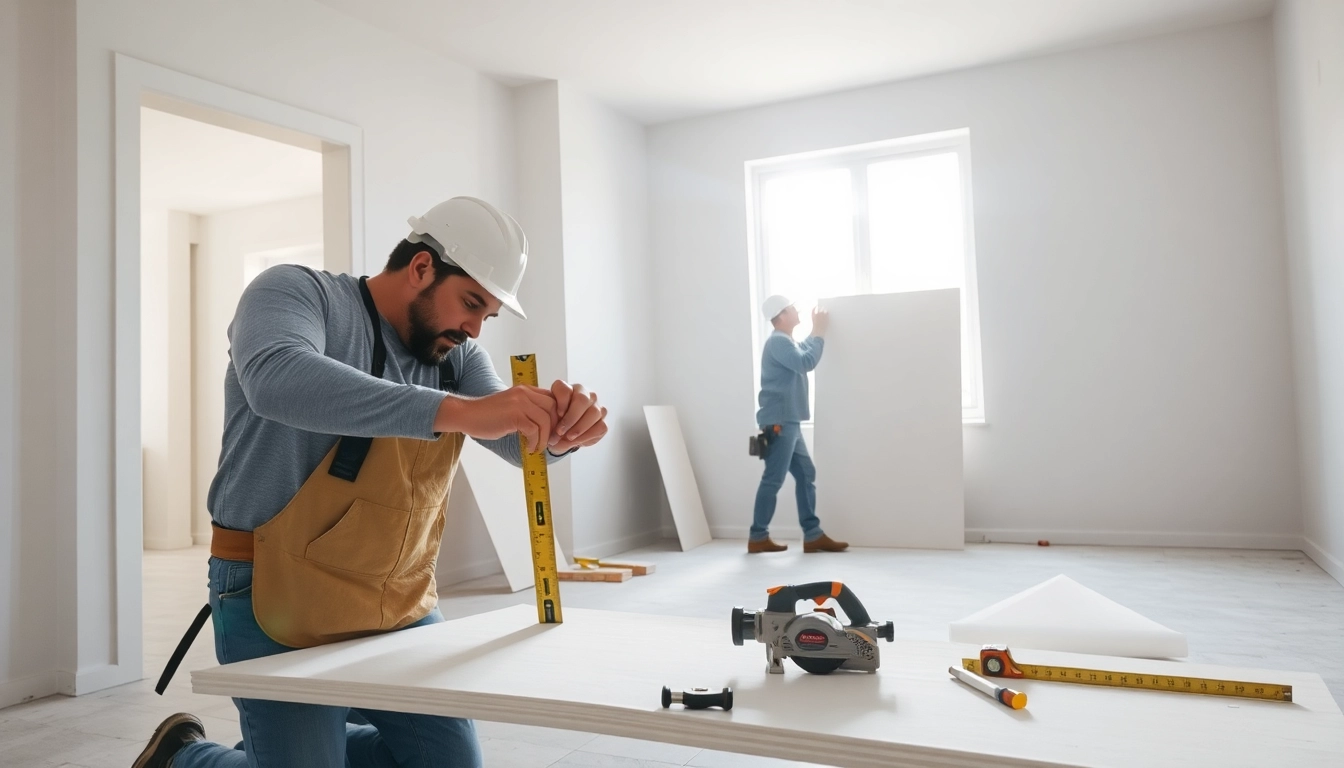 Skilled drywall contractors installing drywall in a residential home, showcasing expertise and precision.