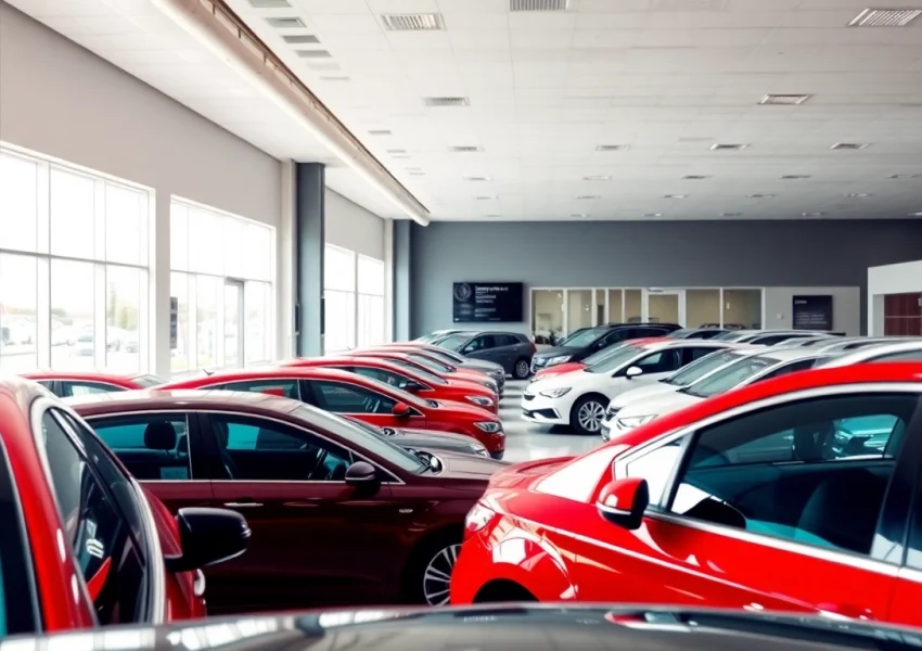 Find Used Vehicles in a professional car dealership showcasing a range of elegant, colorful cars.