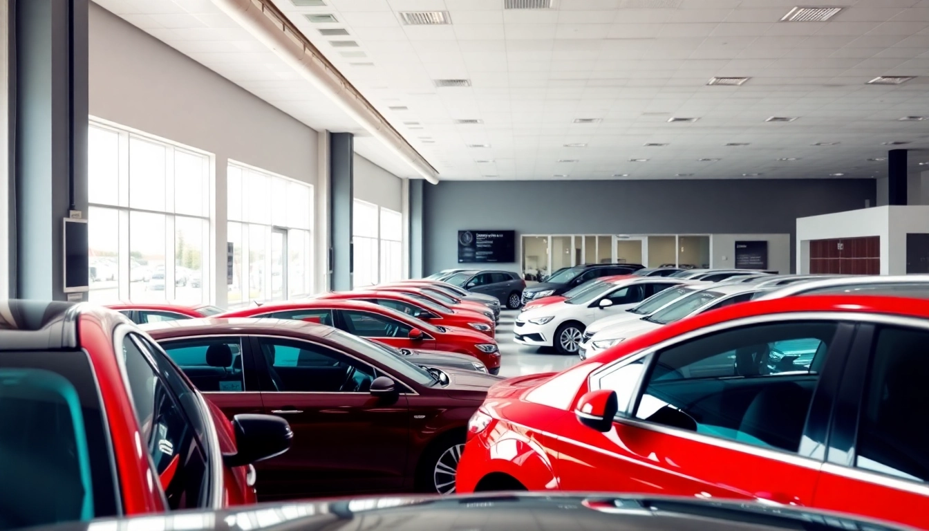 Find Used Vehicles in a professional car dealership showcasing a range of elegant, colorful cars.
