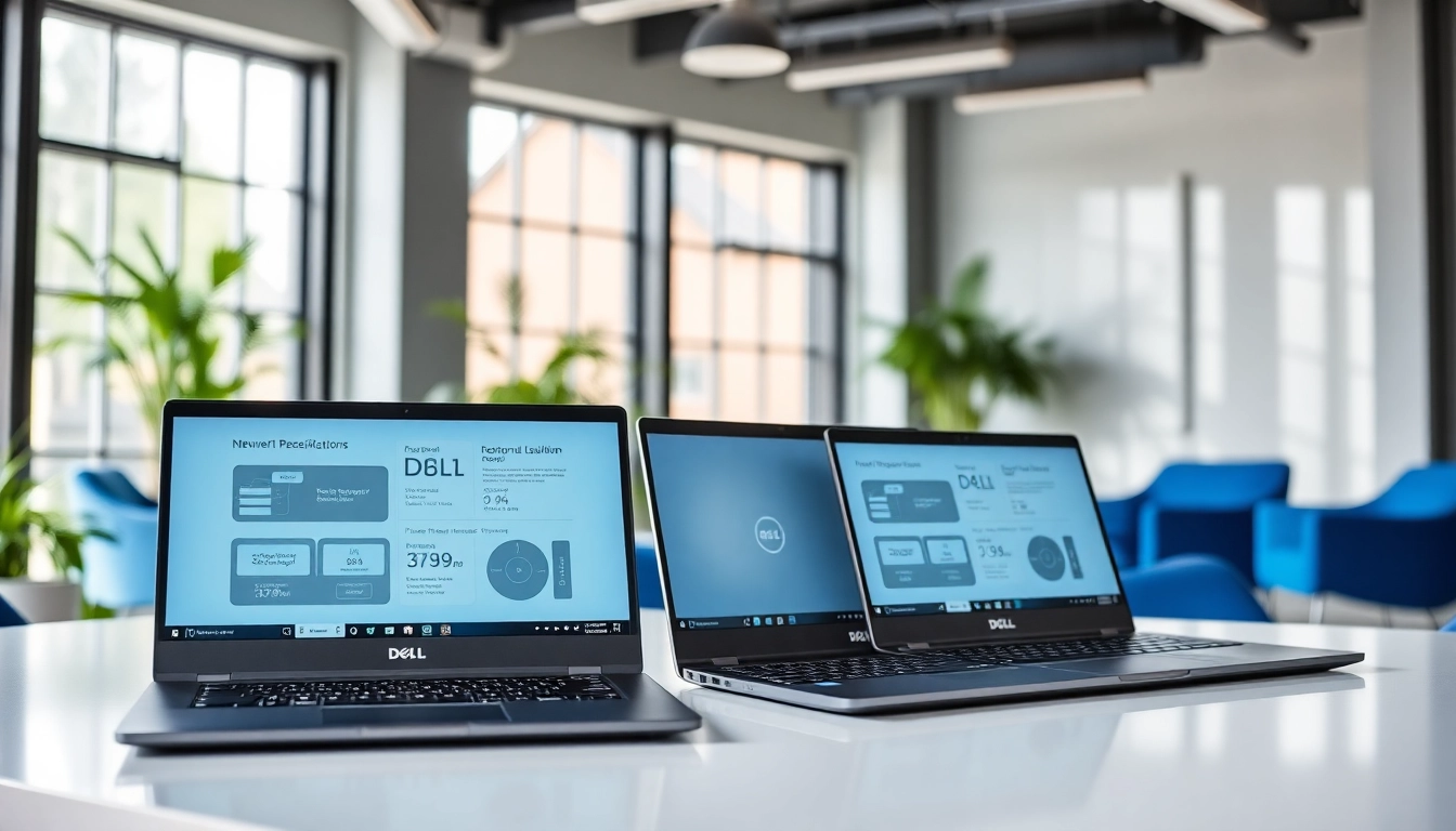 Comparar laptops Dell en un entorno profesional con diseño moderno y elegante.