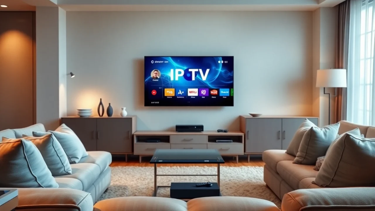 Explore IPTV Subscription benefits with a modern home theater setup showcasing sleek technology.
