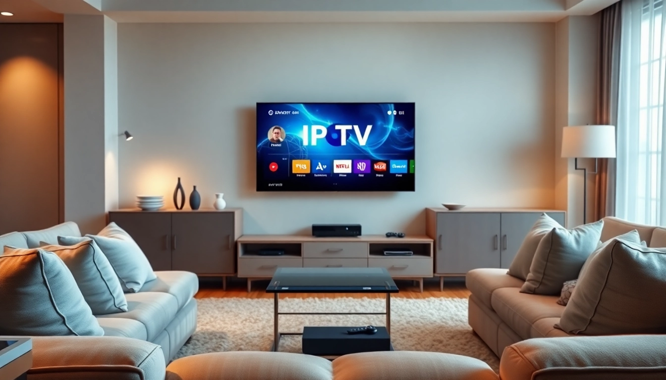 Explore IPTV Subscription benefits with a modern home theater setup showcasing sleek technology.