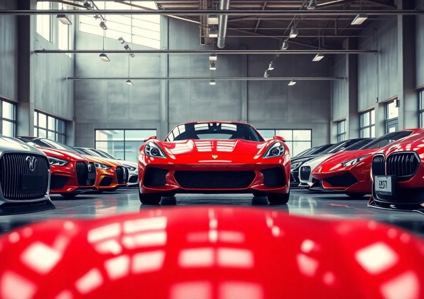 Showroom displaying the perfect car among luxury vehicles in an elegant setting.