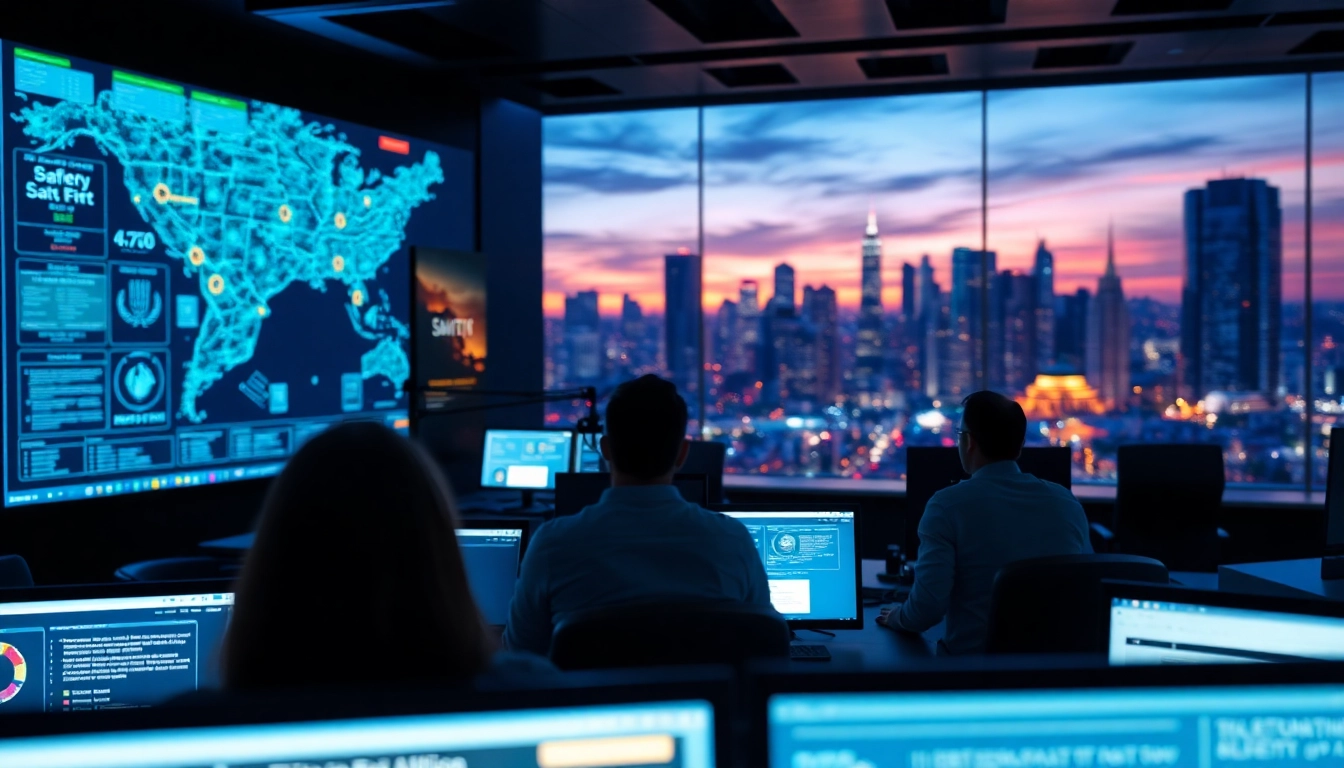 View of professionals monitoring real-time safety alerts in a digital command center.