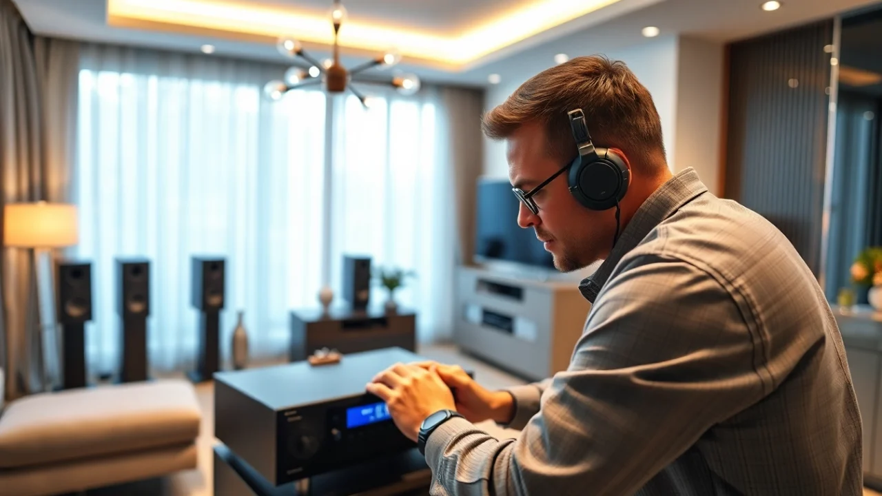 Expert home audio installation near me in a stylish living room setting with modern technology.
