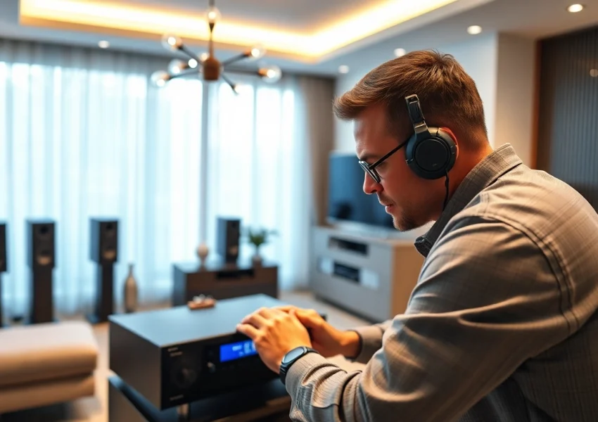 Expert home audio installation near me in a stylish living room setting with modern technology.