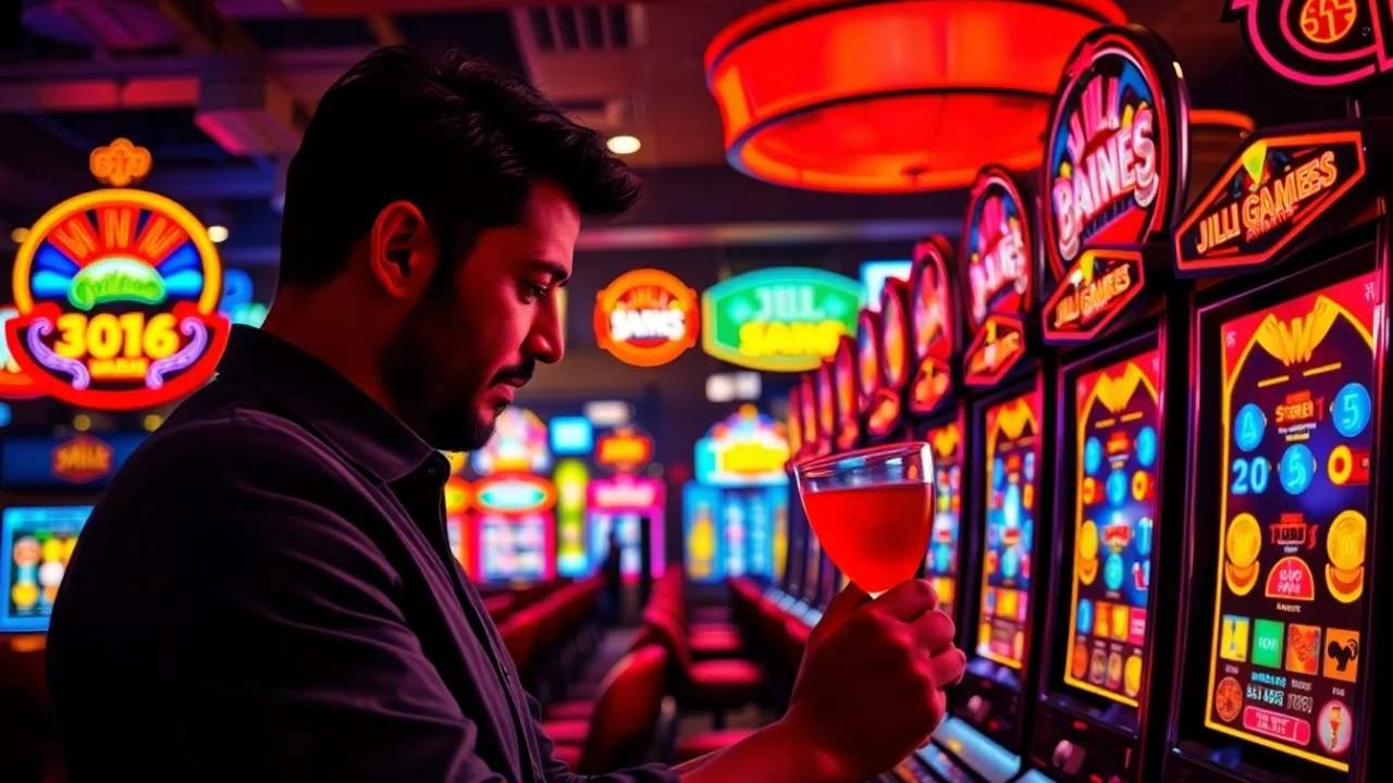 Experience thrilling JILI Games at colorful slot machines in an exciting casino atmosphere.