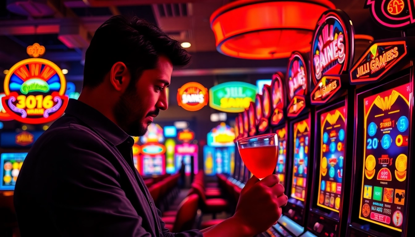 Experience thrilling JILI Games at colorful slot machines in an exciting casino atmosphere.
