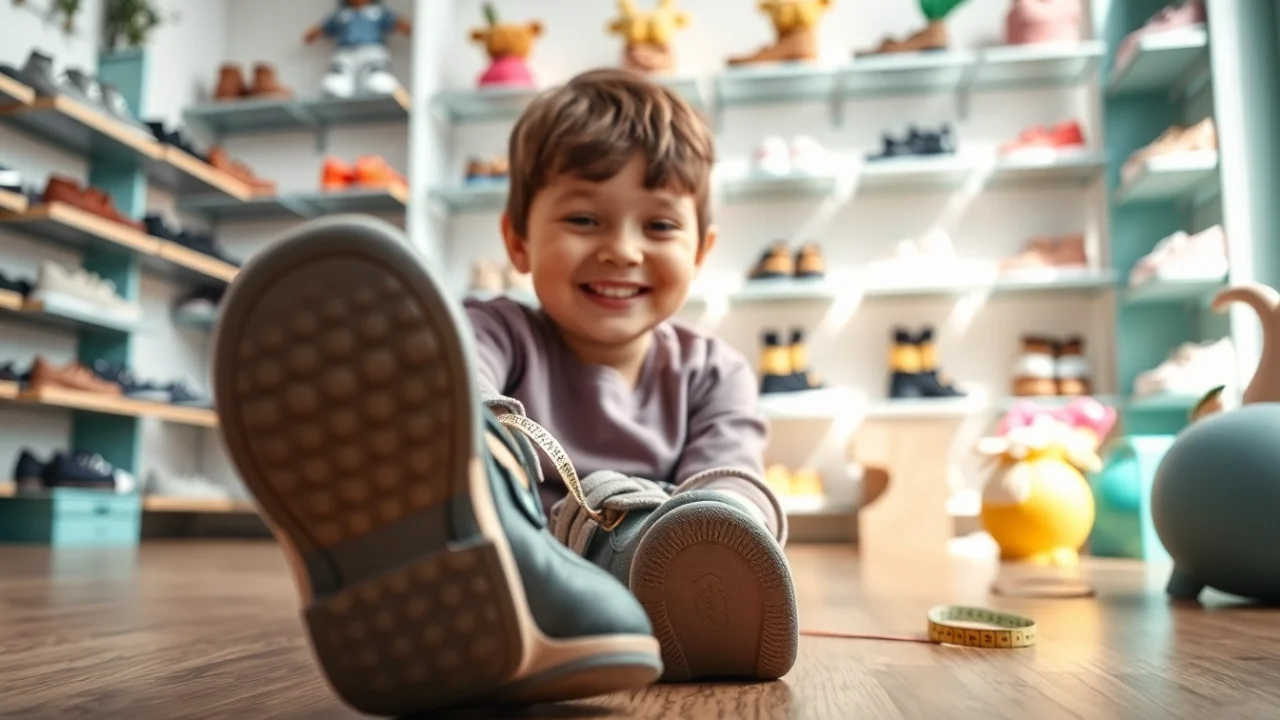 Kinder probieren orthopädische Kinderschuhe aus, was eine positive Erfahrung fördert.