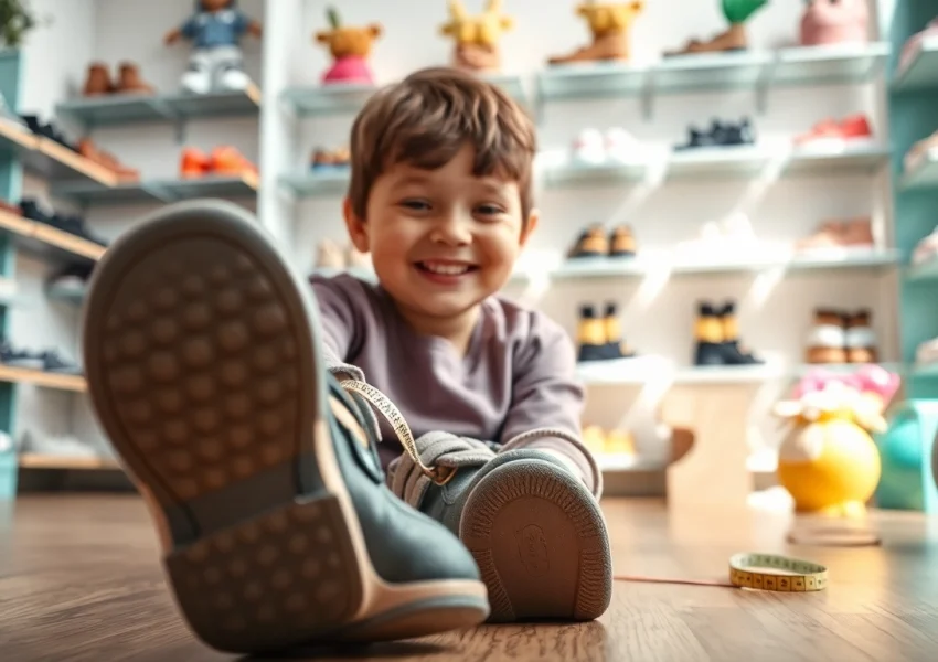 Kinder probieren orthopädische Kinderschuhe aus, was eine positive Erfahrung fördert.
