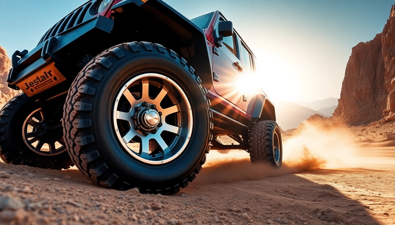 Showcasing off road wheels on a rugged vehicle, highlighting their strength and design in action.