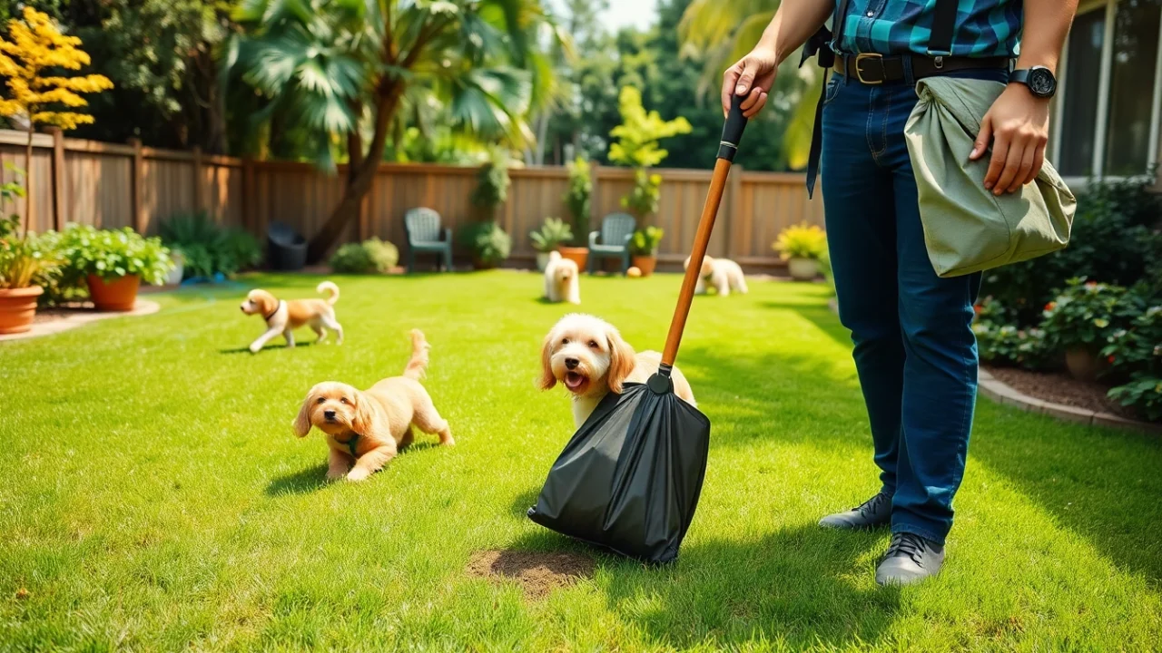 Alamo Ranch poop scooper providing professional pet waste removal in a clean backyard.