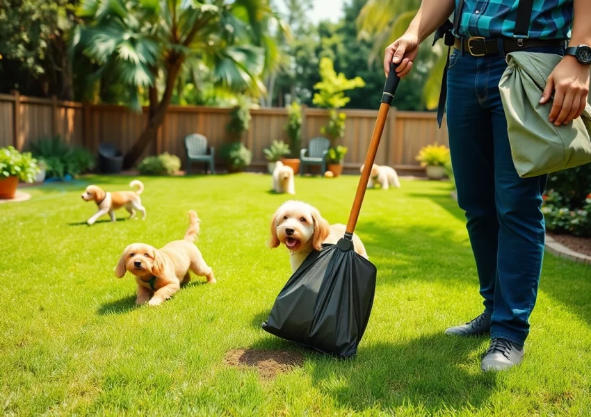 Alamo Ranch poop scooper providing professional pet waste removal in a clean backyard.