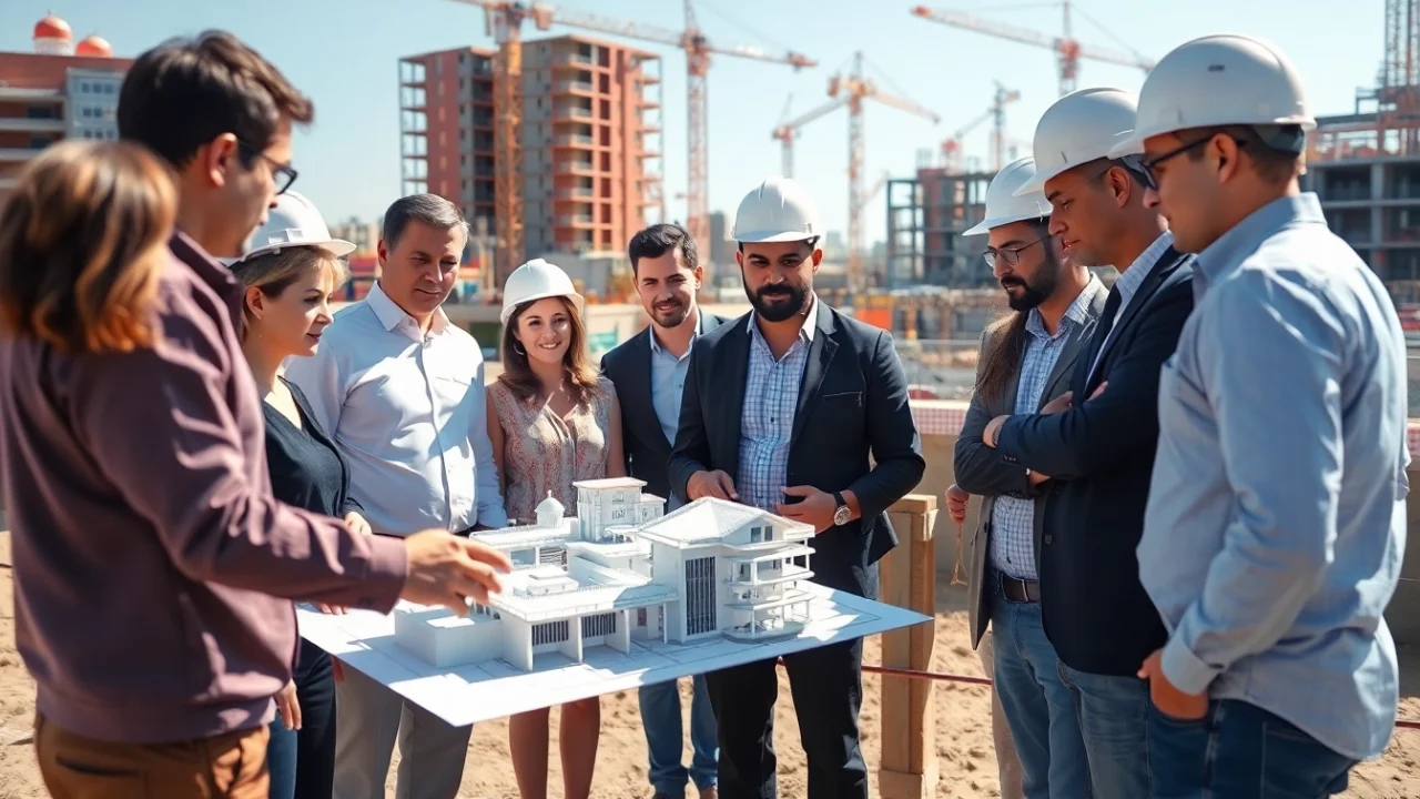 Collaborative meeting among Southern California Contractors Association members on a construction site.