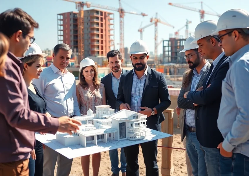 Collaborative meeting among Southern California Contractors Association members on a construction site.