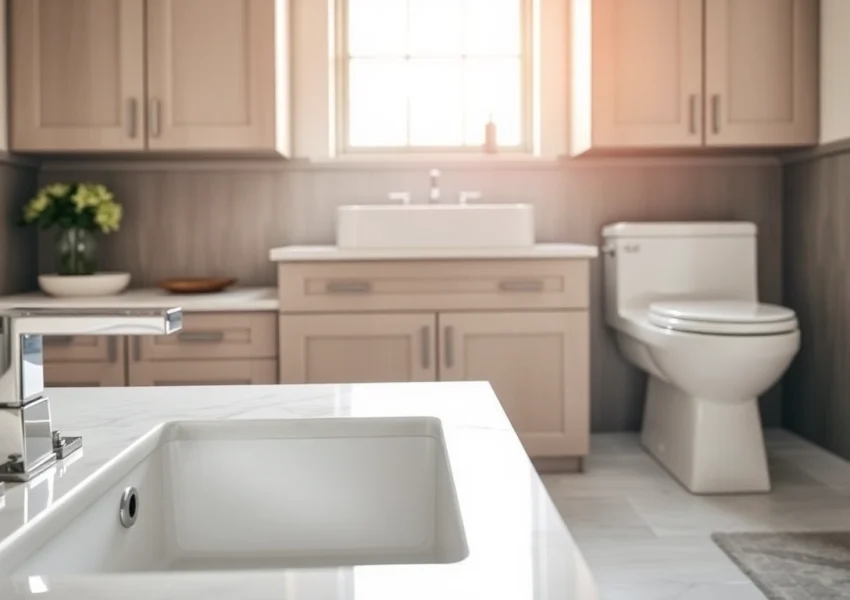 Upgrade your home with high-quality American Standard bathroom fixtures in a serene setting.
