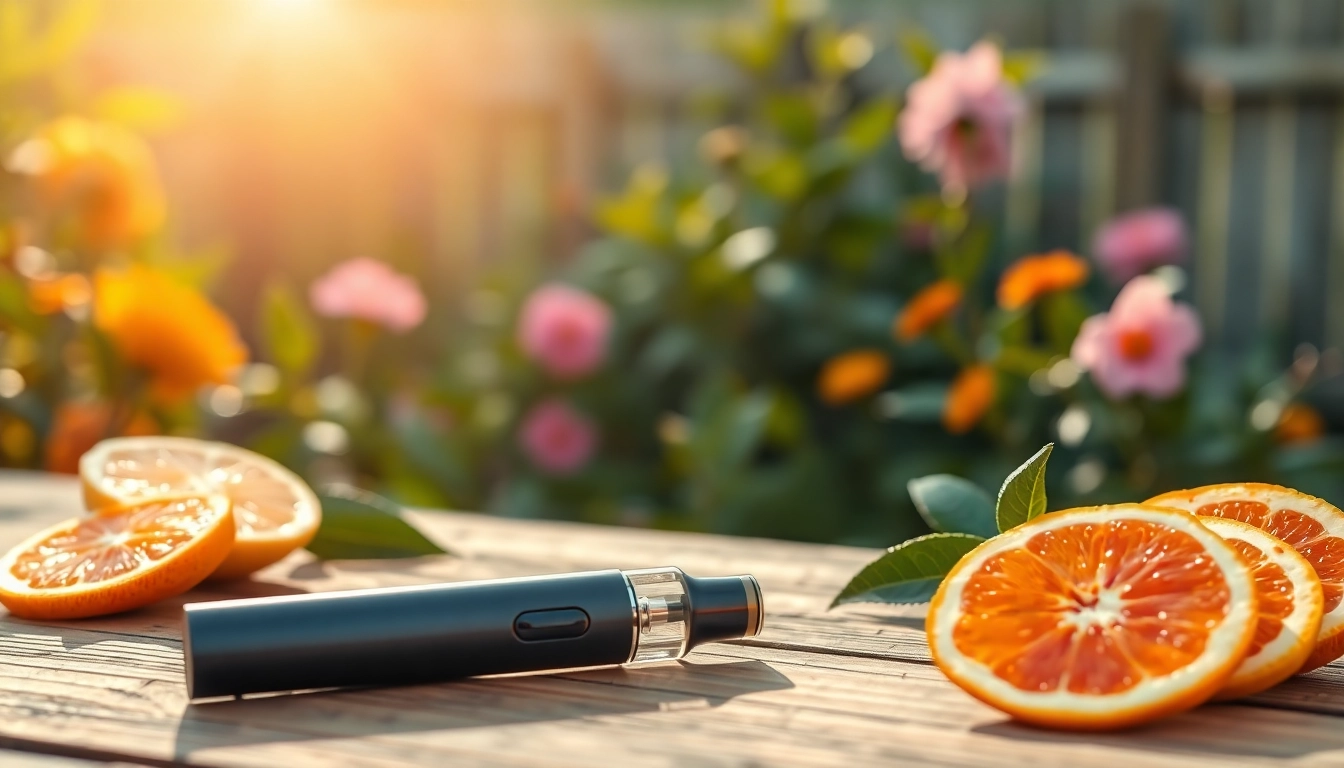 Showcasing a nicotine free disposable vape surrounded by fresh fruit, enhancing its vibrant appeal.