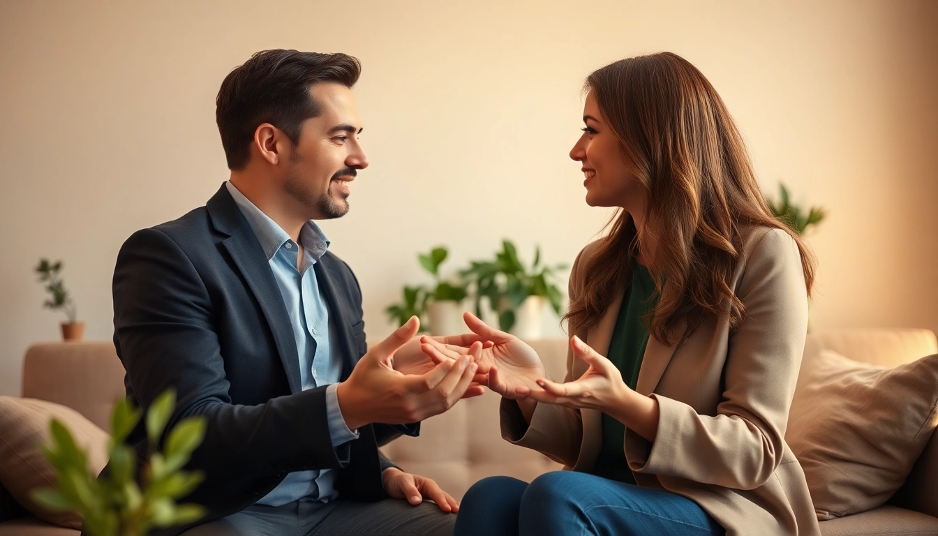 Couple practicing effective communication in relationships while engaging in a deep conversation.