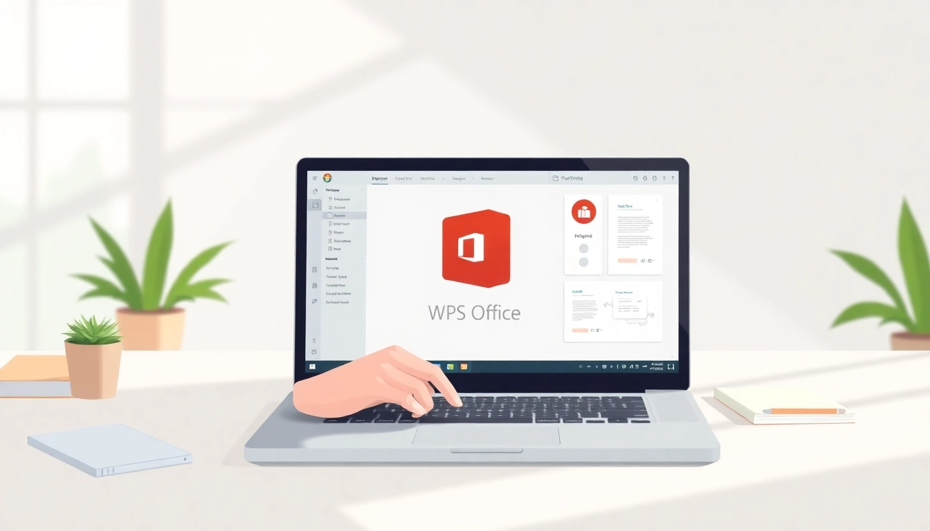 Download WPS下载 software on a laptop in a cozy, bright workspace for increased productivity.
