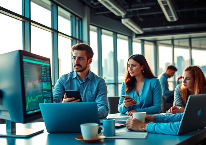Calgary IT support team engaging in collaborative work at a modern office setup.