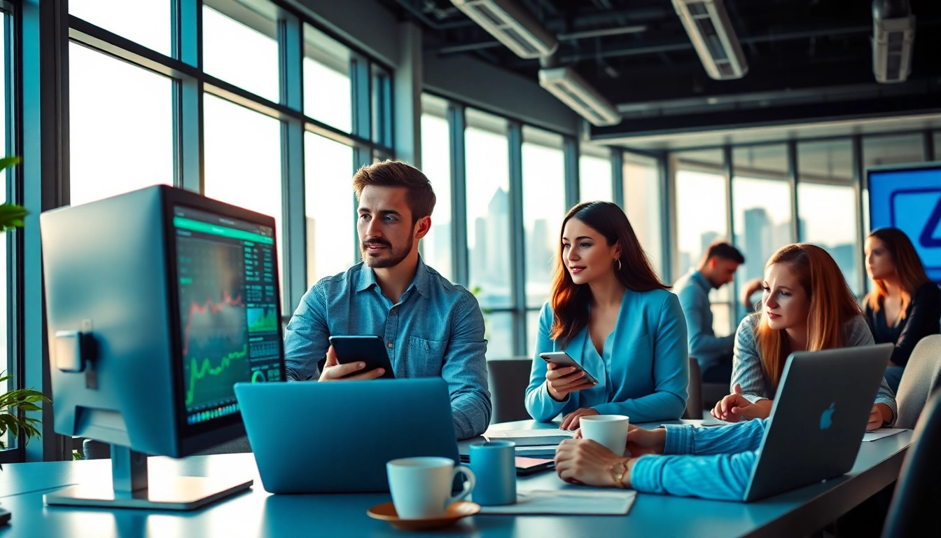 Calgary IT support team engaging in collaborative work at a modern office setup.