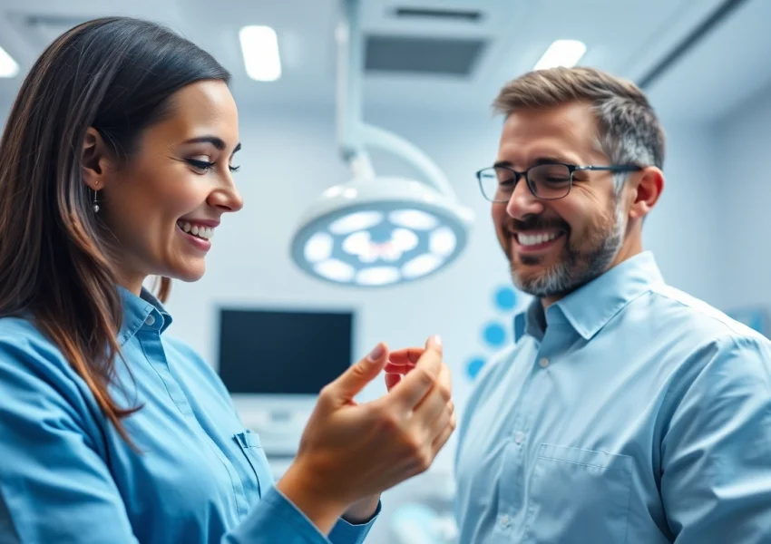 Orthodontist near by me consulting a patient in a modern dental office setting.