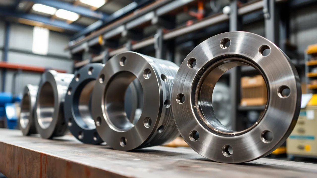 Showcasing flange dimensions for various types in a detailed workshop context with precision focus.