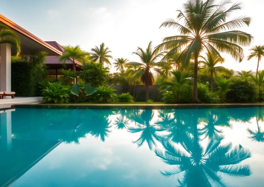 View of a luxurious villa from a leading Phuket real estate agent showcasing a stunning pool area.