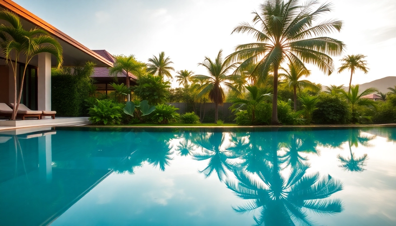 View of a luxurious villa from a leading Phuket real estate agent showcasing a stunning pool area.