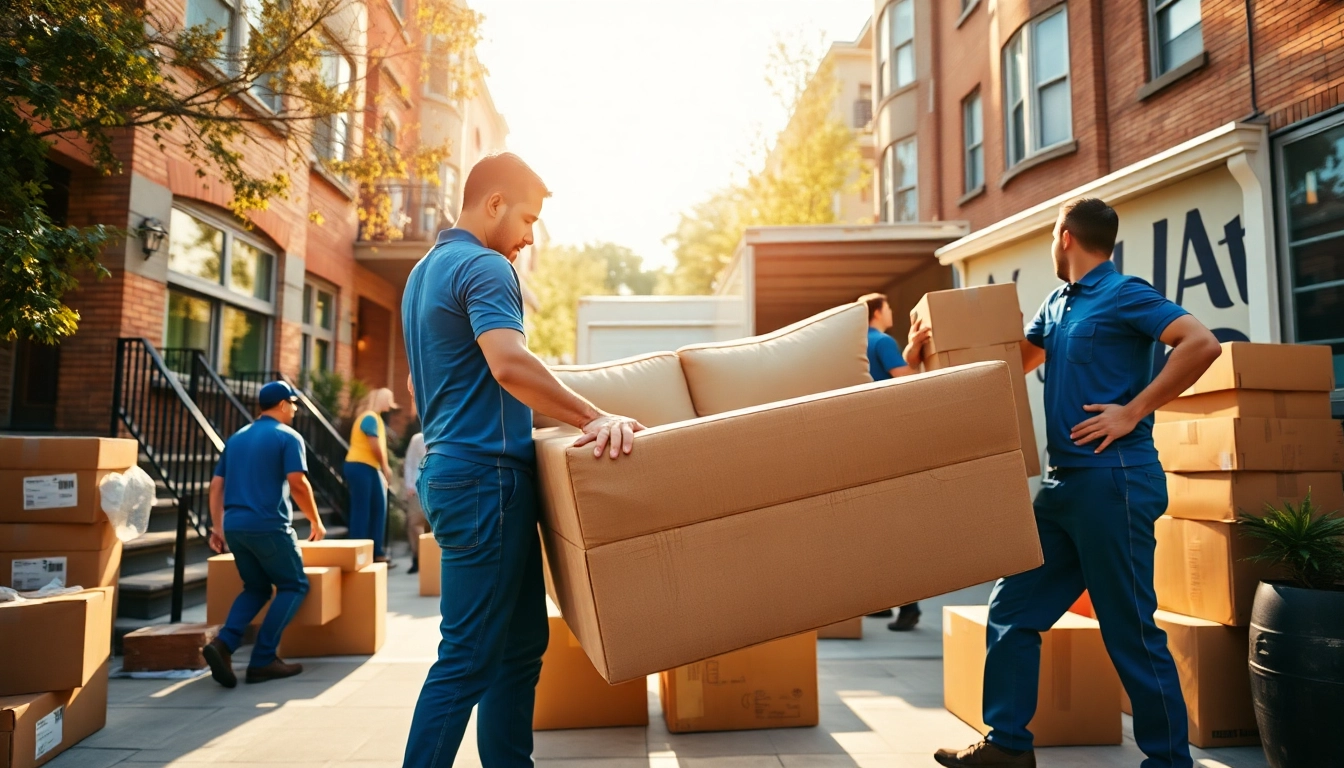 Professional Queens movers efficiently relocating furniture during a residential move.