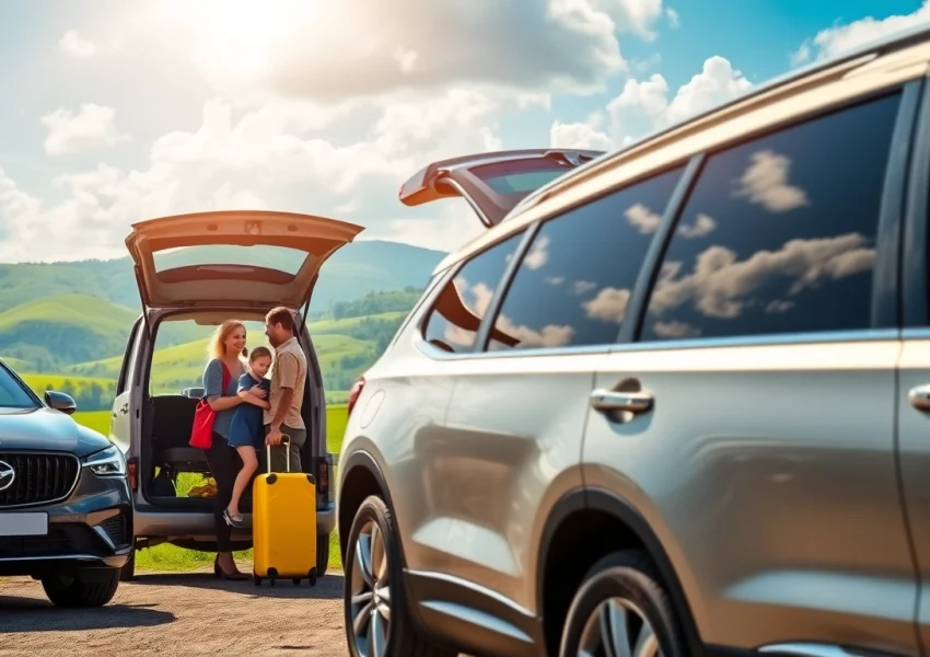 Enjoy reliable car rental in Uganda with a family embarking on an adventure in a stylish SUV.