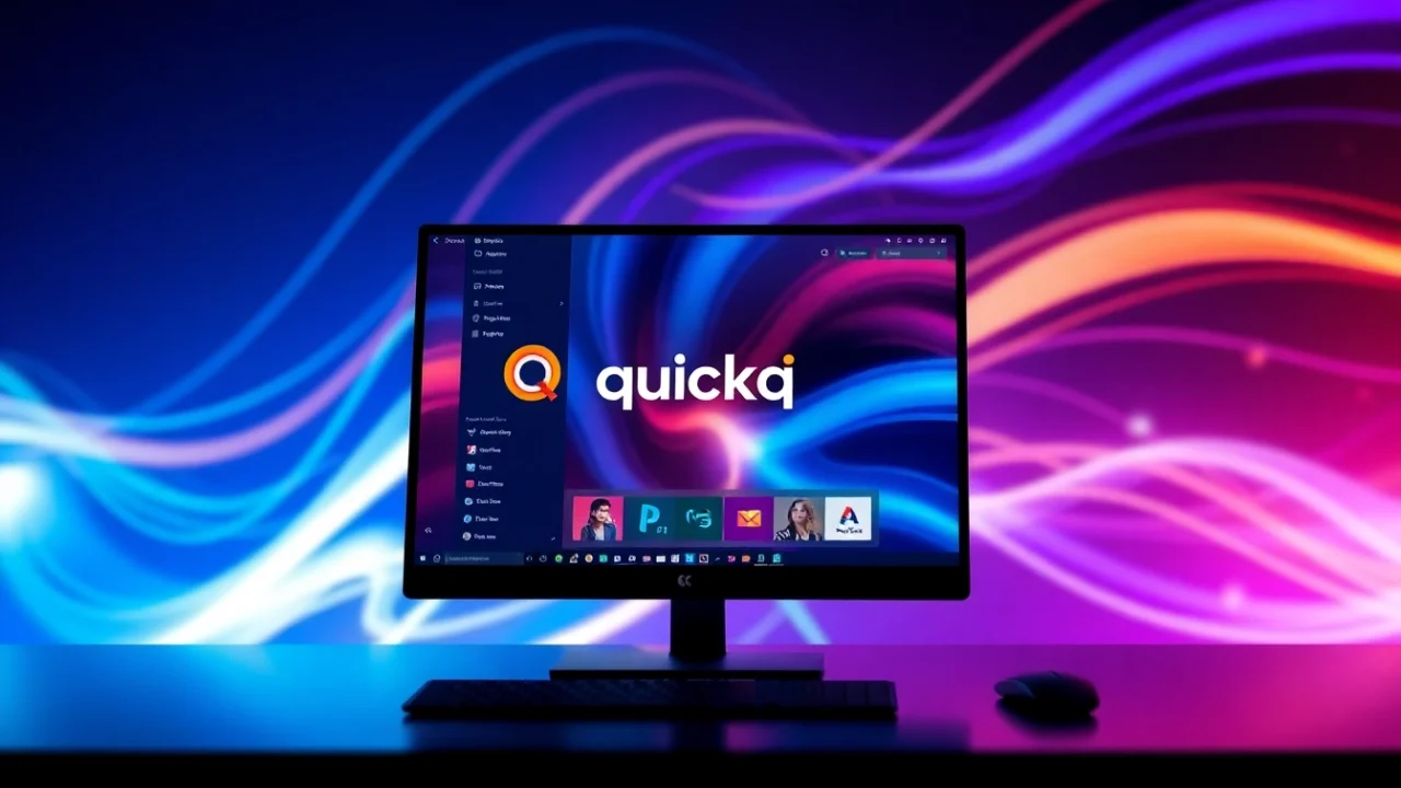 Showcase quickq下载 on a modern desktop with a clear interface amidst a stylish digital setup.